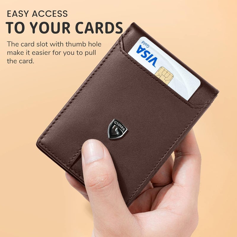 GSOIAX Slim Wallet for Men RFID Blocking Bifold Wallet Carbon Fiber Front Pocket Wallet with 11 Card Holder Minimalist Mens Wallet with Gift Box(Leather Coffee) - Image 5